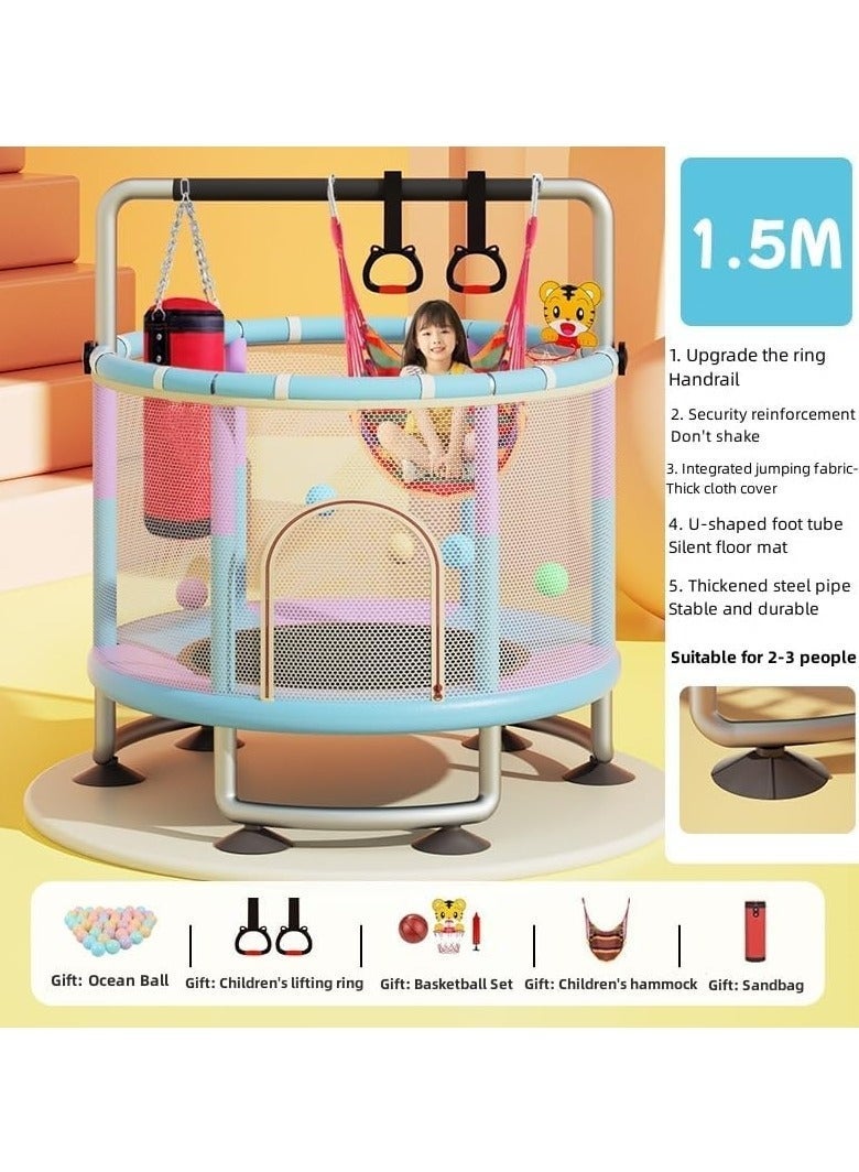 Hicomony 1.5m Toddler Trampoline for Kids, Trampoline with Safety Enclosure Net 1-3 people,Upgrade Adjustable Kids Trampoline Indoor Outdoor,Baby Small Trampoline with Net and Swing - Image 3